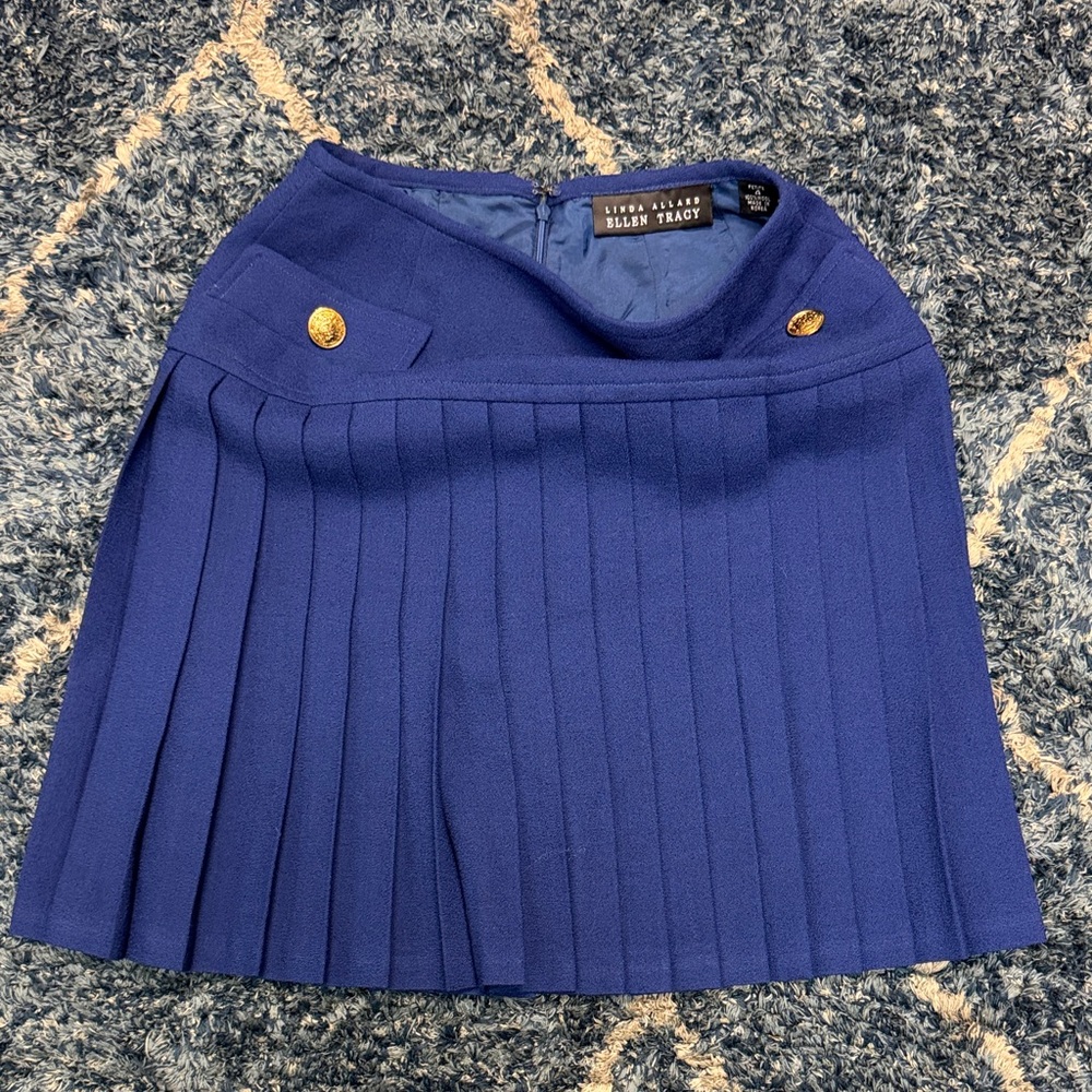 Vintage Linda Allard Ellen Tracy Navy Skirt pleated